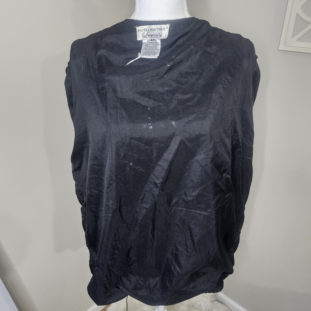 Papell Boutique Vintage 80s Black & Silver Beaded Sequin Silk Evening Jacket - Picture 10 of 13